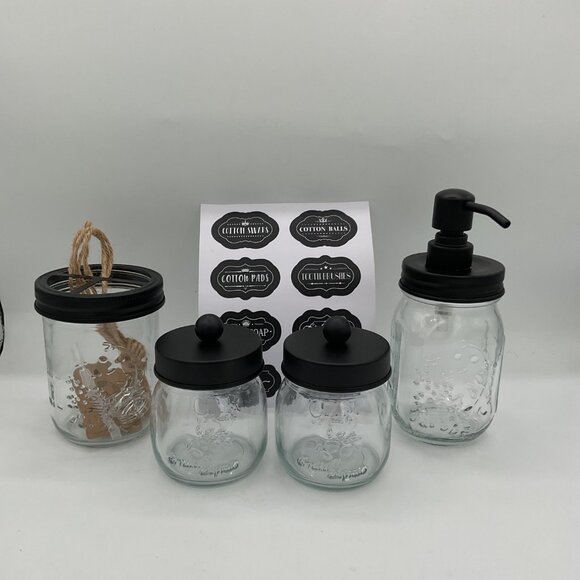 mason jar bathroom accessories  with a sheet of labels for organization - Picture 2 of 5